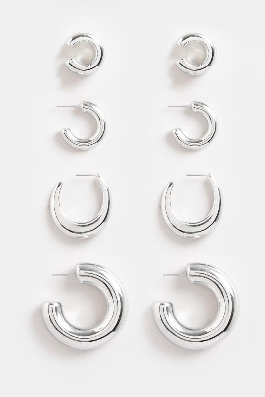 4 PACK Silver Tone Statement Chunky Hoop Earrings | Yours Clothing  3