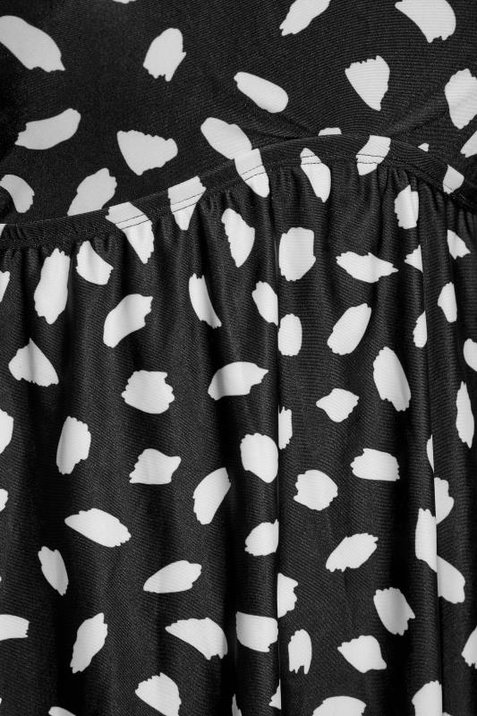 Plus Size Black Dalmatian Print Mesh Panel Tummy Control Swim Dress | Yours Clothing 5