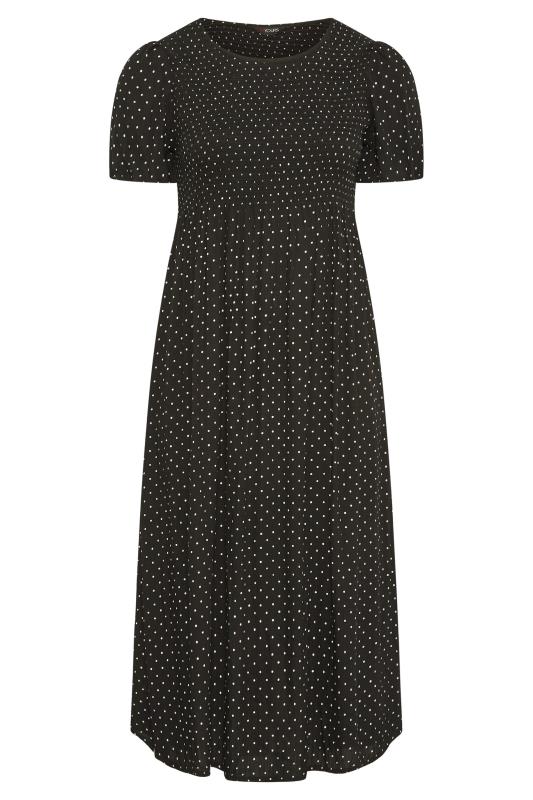 LIMITED COLLECTION Curve Black Spot Print Shirred Midaxi Dress 6