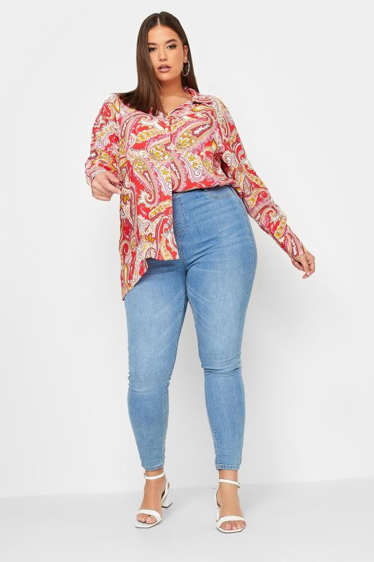 YOURS Curve Plus Size Pink Paisley Print Long Sleeve Shirt | Yours Clothing  3