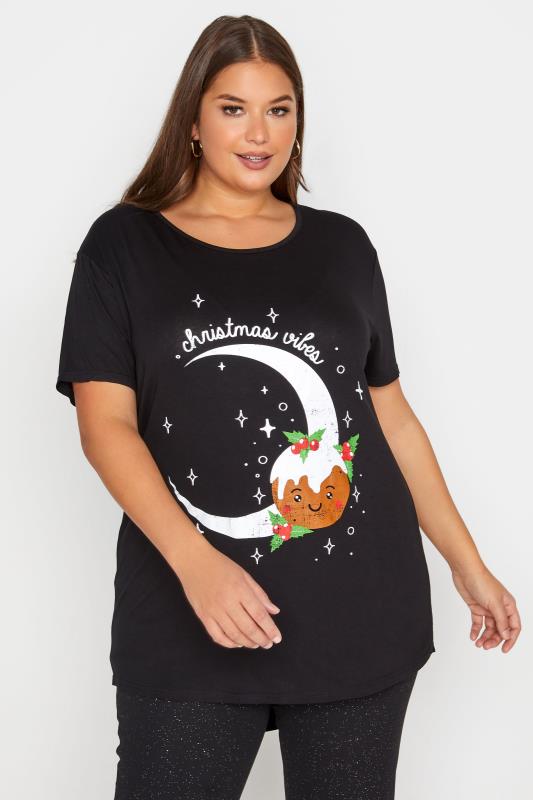 Black 'Christmas Vibes' Slogan Christmas T-Shirt_A.jpg