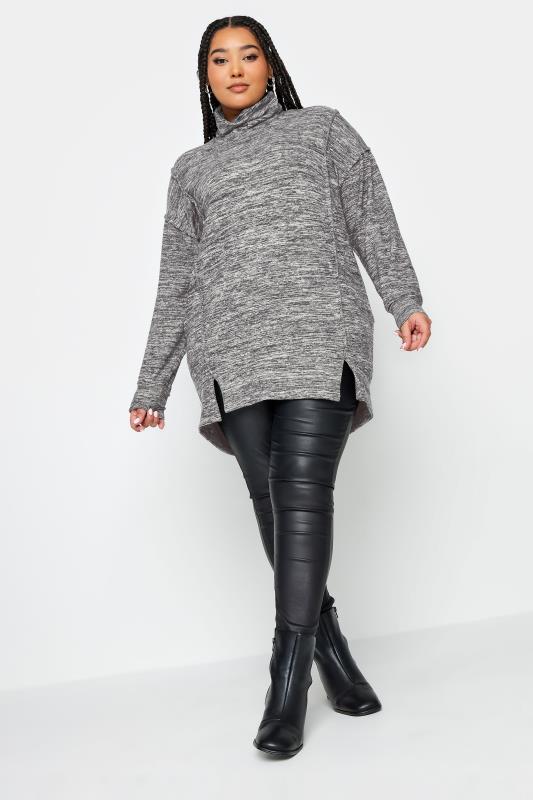 YOURS Plus Size Grey Marl Soft Touch Turtleneck Sweatshirt | Yours Clothing 2