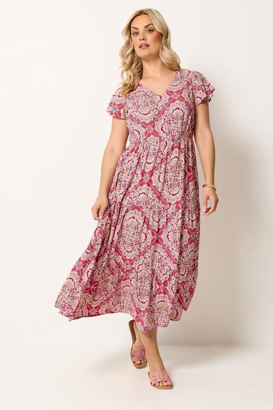  YOURS vestido smock rosa con estampado de cachemira