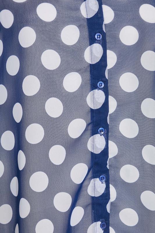 Plus Size Navy Blue Polka Dot Print Button Through Shirt | Yours Clothing 5