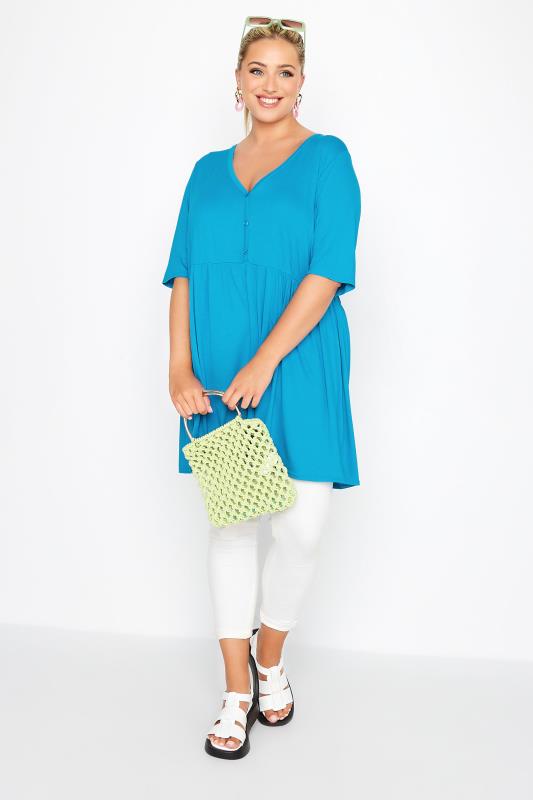 LIMITED COLLECTION Curve Blue Button Through Smock Tunic Top 2