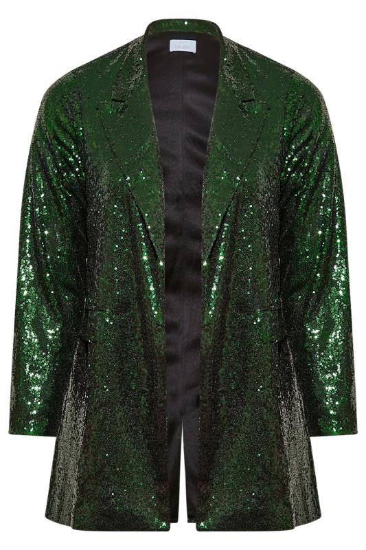 Curve Emerald Green Sequin Blazer | Yours Clothing 6