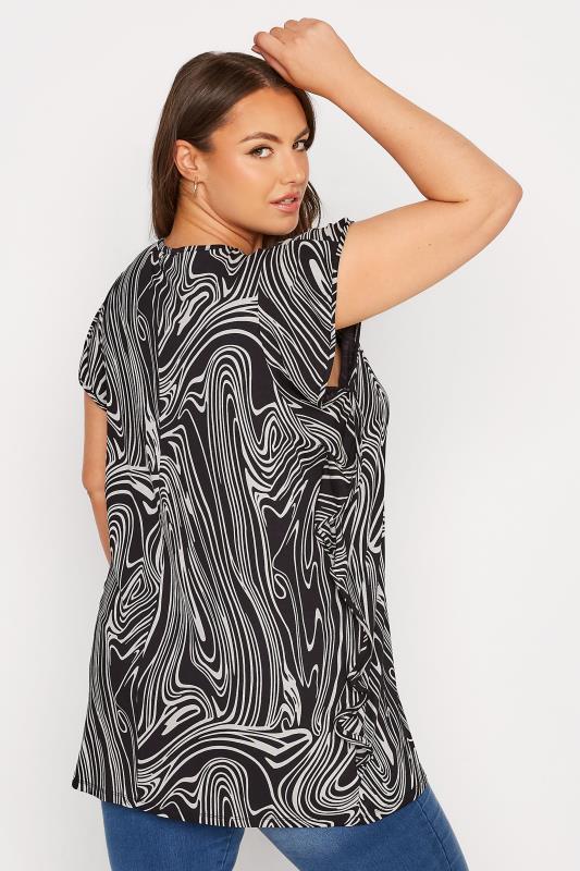 Plus Size Black Marble Frill Sleeve Top | Yours Clothing 3