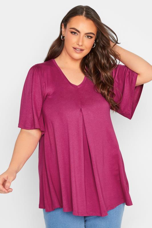 Plus Size Pink Pleat Angel Sleeve Swing Top | Yours Clothing 1