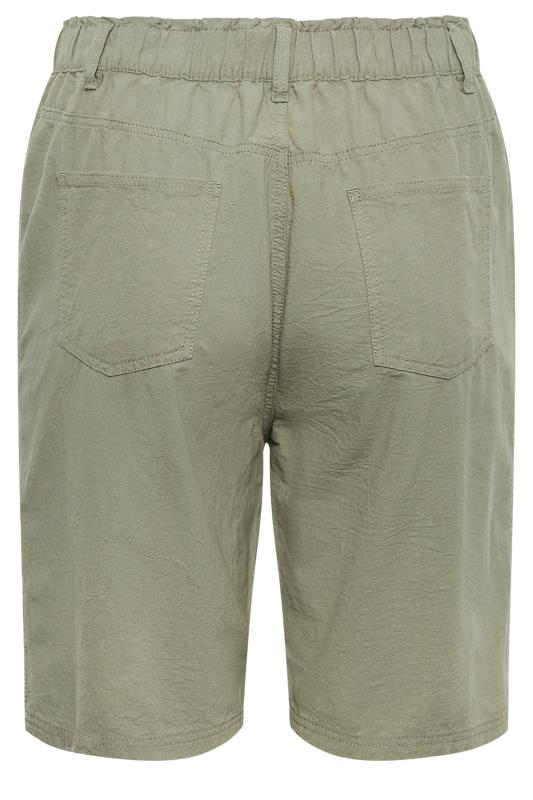YOURS Plus Size Curve Khaki Green Cotton Shorts | Yours Clothing 5