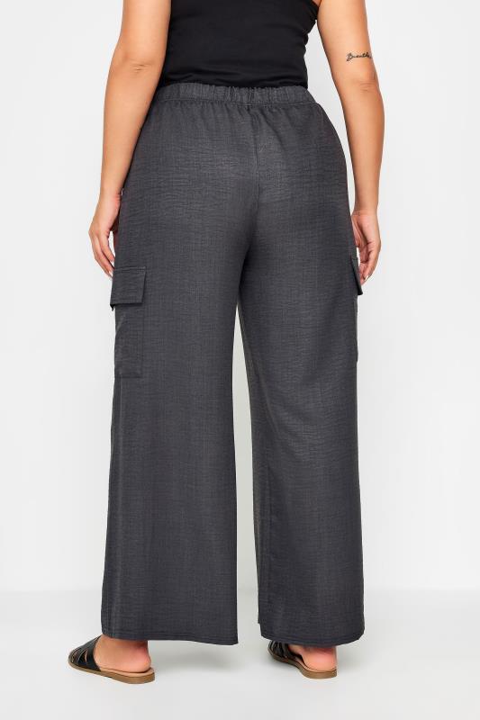 YOURS Plus Size Grey Linen Look Cargo Trousers | Yours Clothing 3