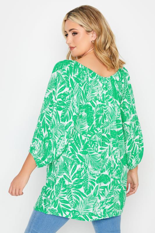 YOURS Plus Size Green Leaf Print Tie Neck Top | Yours Clothing 3