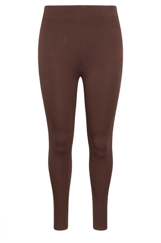 YOURS Plus Size Chocolate Brown Ribbed Leggings | Yours Clothing 5