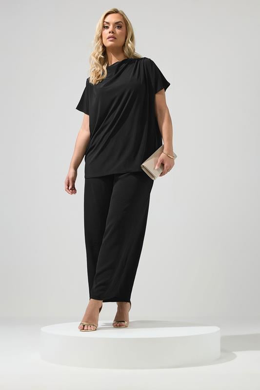 YOURS LONDON Plus Size Black Pleated Shoulder Top | Yours Clothing 1
