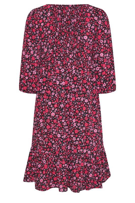 Plus Size Black & Pink Floral Smock Midi Dress | Yours Clothing  7