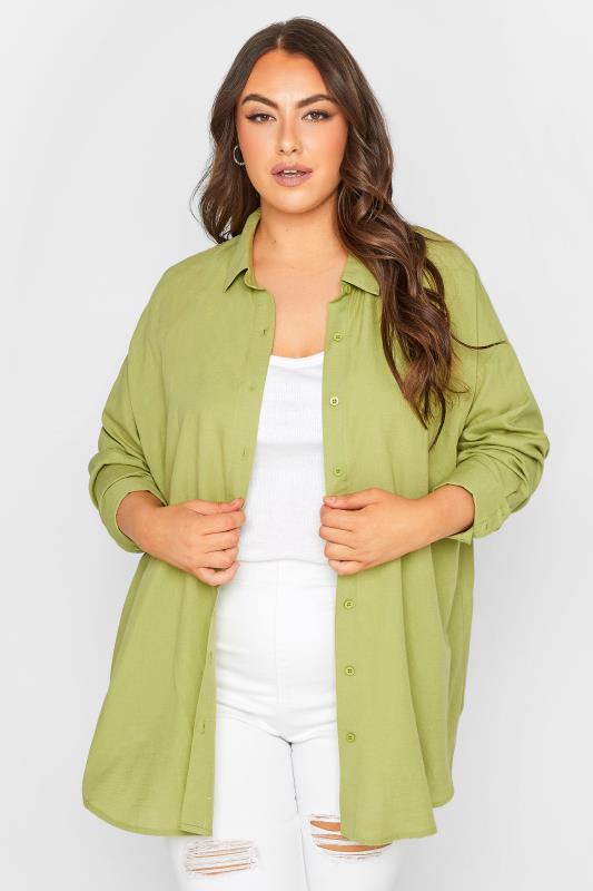 Plus Size  YOURS Curve Green Linen Look Shirt