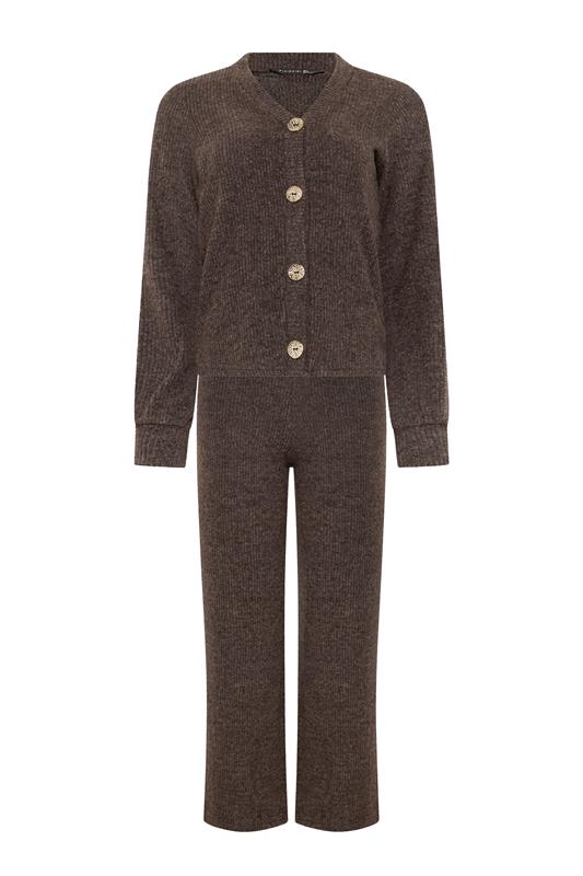 PixieGirl Petite Women's Set Chocolate Brown Ribbed Cardigan & Wide Leg Trousers | PixieGirl 9