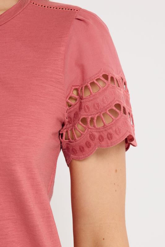 LTS Tall Women's Coral Pink Embroidered Cotton T-Shirt | Long Tall Sally 5