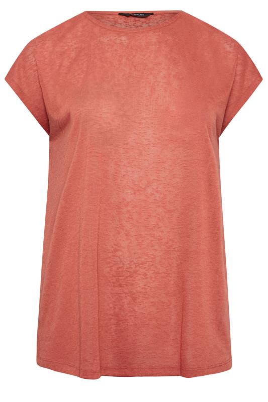 YOURS Curve Plus Size Rust Orange Linen Look T-Shirt | Yours Clothing 6