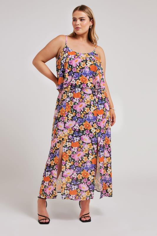 YOURS LONDON Plus Size Black Floral Print Overlay Maxi Dress | Yours Clothing 1