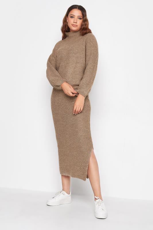 LTS Tall Beige Brown Midi Knitted Skirt | Long Tall Sally 2
