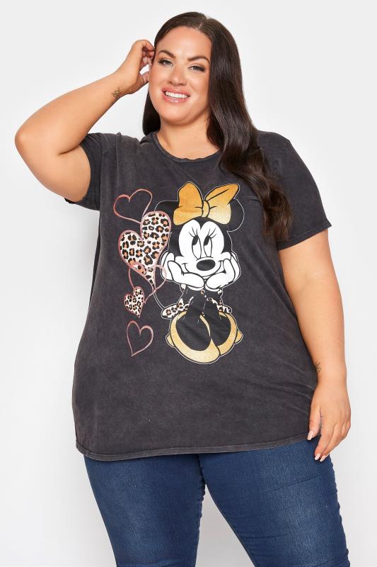 DISNEY Curve Charcoal Grey Minnie Mouse Glitter Graphic T-Shirt 1