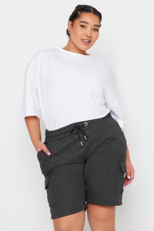 YOURS Plus Size Charcoal Grey Cargo Jogger Shorts | Yours Clothing 1