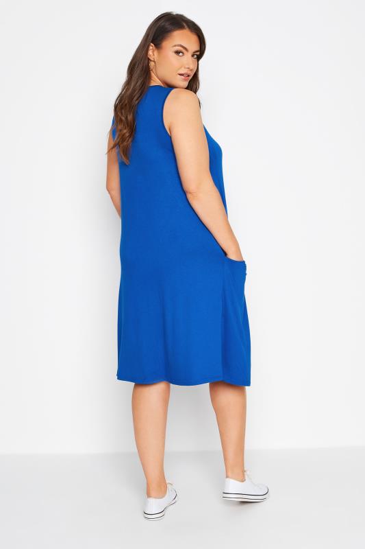 Curve Blue Sleeveless Drape Pocket Midi Dress 3