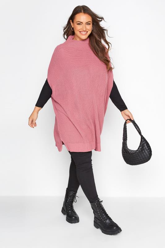 Plus Size Curve Pink Ribbed Knit Tabard Vest | Yours Clothing 2