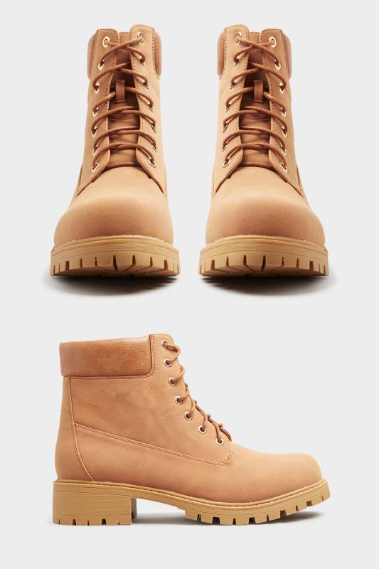 Tan Brown Chunky Lace Up Boots In Wide E Fit_A.jpg