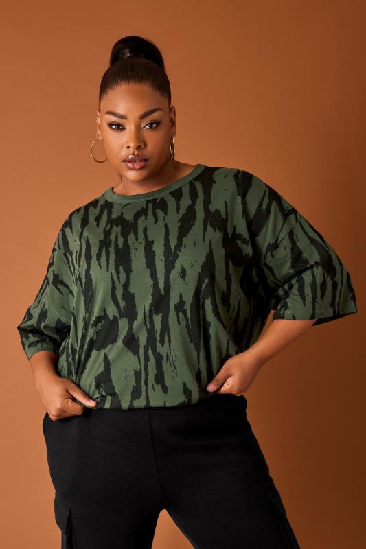 YOURS Curve Plus Size Khaki Green Animal Print T-Shirt | Yours Clothing  5