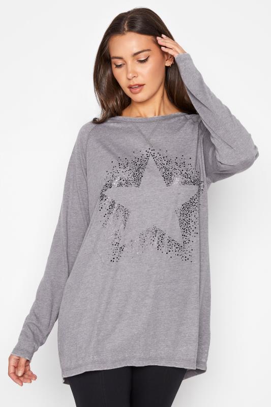 Tall  LTS Grey Acid Wash Star Print T-Shirt
