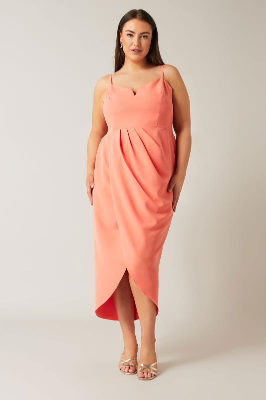 Evans Coral Orange Wrap Midi Dress