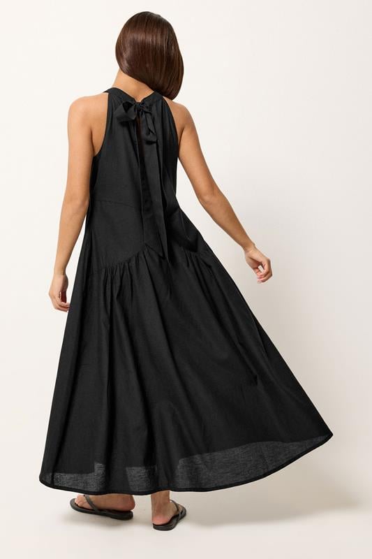 PixieGirl Petite Women's Black Linen Halter Neck Maxi Dress | PixieGirl 2