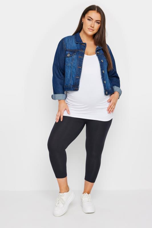 BUMP IT UP MATERNITY Plus Size Black Stretch Cropped Leggings | Yours Clothing 2
