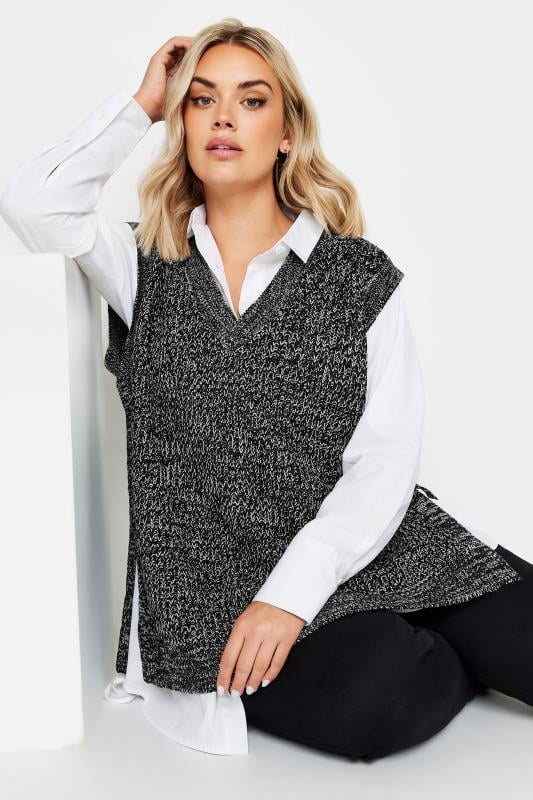 Plus Size  YOURS Curve Black & Grey Knitted Vest