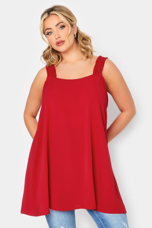 LIMITED COLLECTION Curve Plus Size Red Shirred Strap Cami Vest Top | Yours Clothing  1