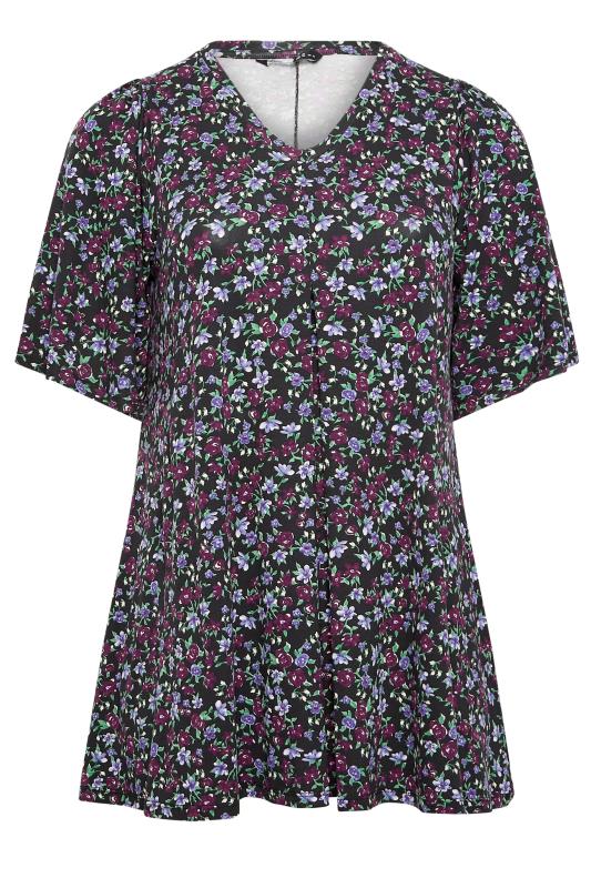 YOURS Plus Size Purple Floral Print Pleated Swing Top | Yours Clothing 5