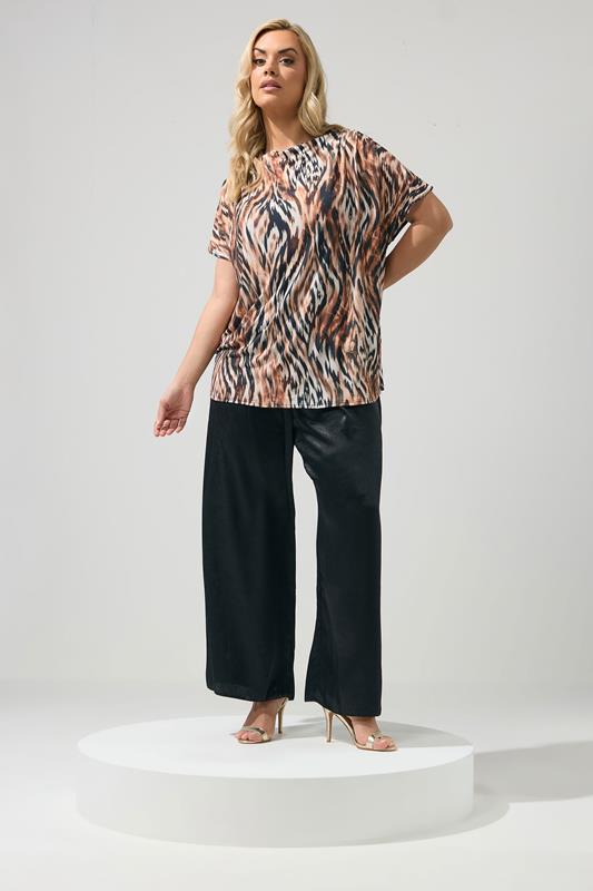 YOURS LONDON Plus Size Brown Zebra Drape Shoulder Top | Yours Clothing 1