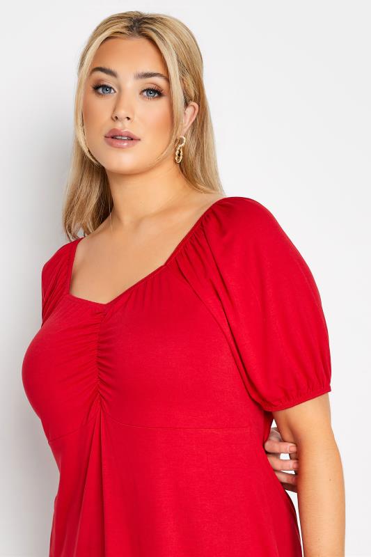 LIMITED COLLECTION Curve Red Puff Sleeve Ruched Top_D.jpg