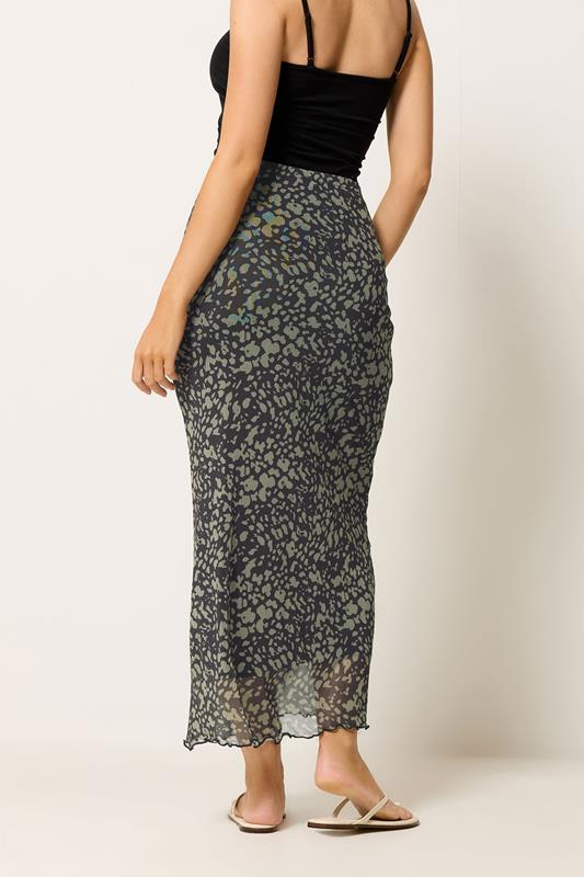 M&Co Khaki Green Abstract Print Mesh Maxi Skirt | M&Co 2