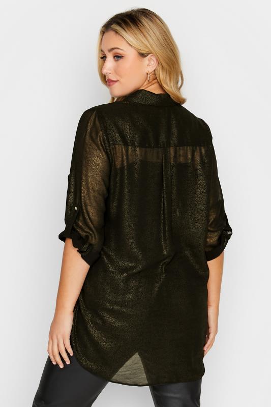 Plus Size Black & Gold Shimmer Button Through Shirt | Yours Clothing 3