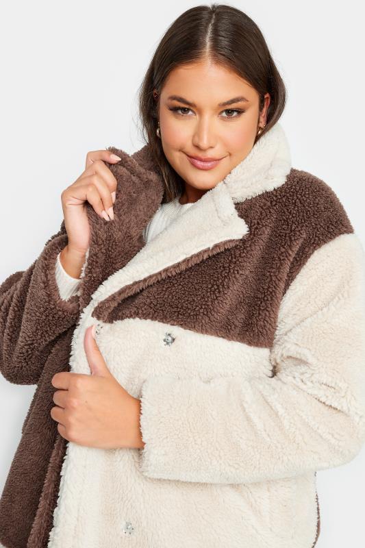 YOURS Plus Size Camel Brown Teddy Maxi Coat | Yours Clothing 4