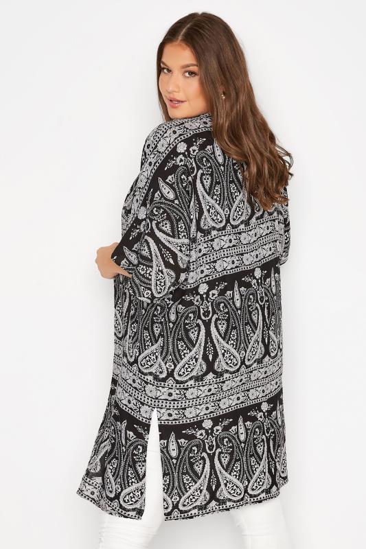 Plus Size Black Paisley Print Longline Kimono Cardigan | Yours Clothing  3