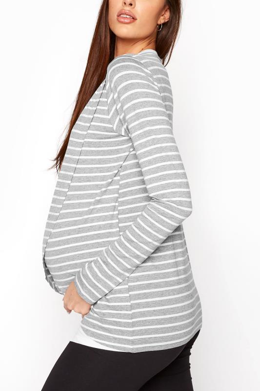 LTS Tall Maternity Grey Stripe Long Sleeve Nursing Top 3