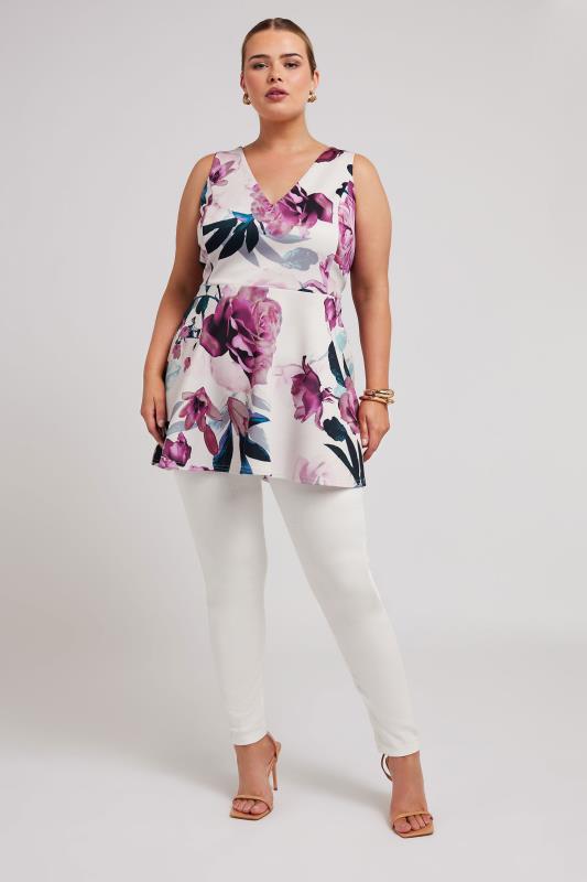 YOURS LONDON Plus Size Pink Floral Print Peplum Top | Yours Clothing 2