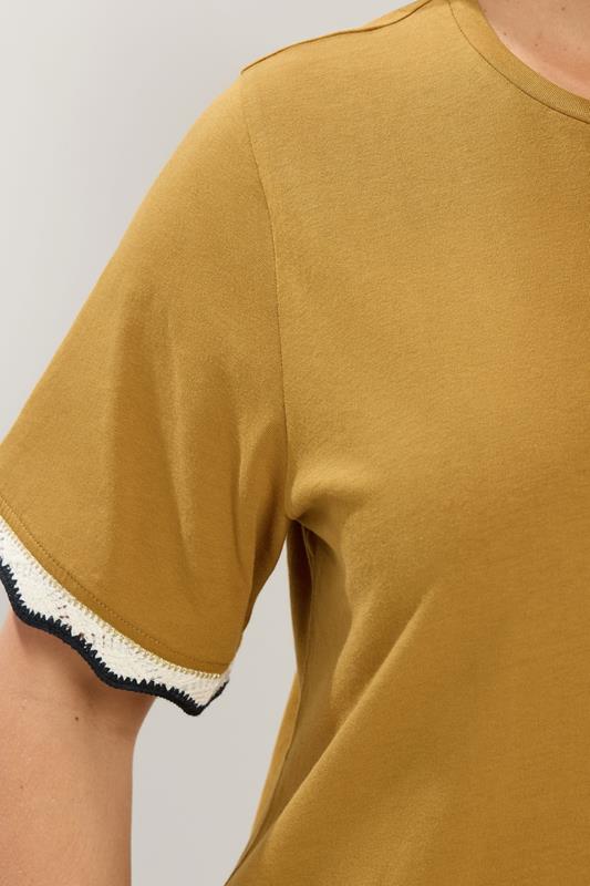 YOURS Plus Size Yellow Metallic Crochet Trim T-Shirt | Yours Clothing  5