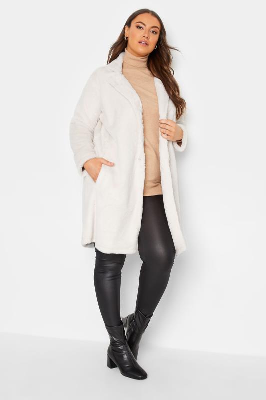 YOURS Plus Size Curve Cream Faux Fur Coat | Yours Clothing  1
