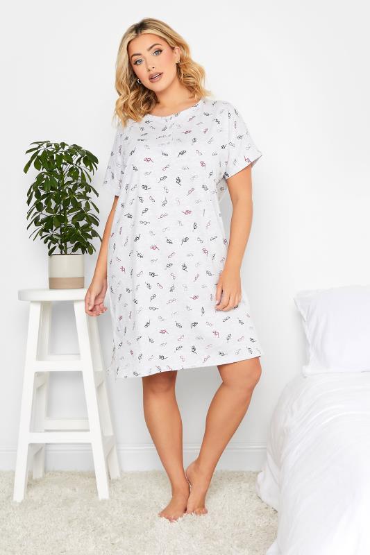 Plus Size  YOURS Curve Grey Sunglasses Print Placket Nightdress