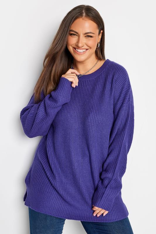 Plus Size  YOURS Curve Purple Ribbed Knit Jumper