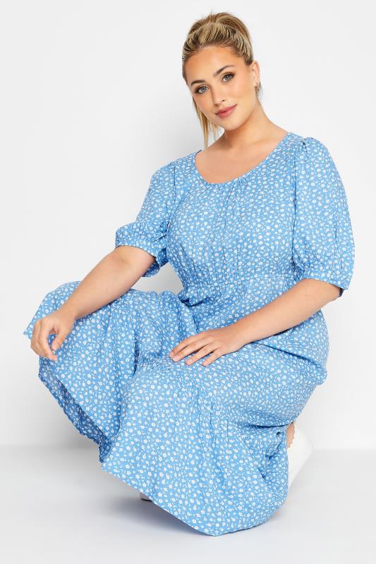 LIMITED COLLECTION Plus Size Blue Ditsy Midaxi Dress | Yours Clothing 5